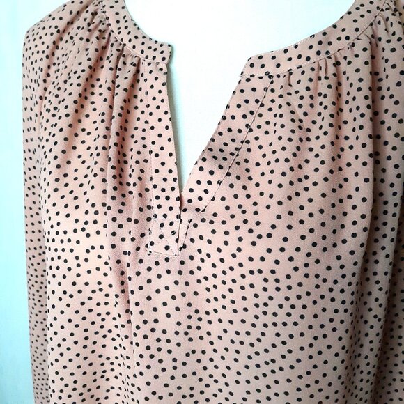 ModCloth Black Polka Dot on Peach V-Neck Tunic Blouse - Picture 2 of 7